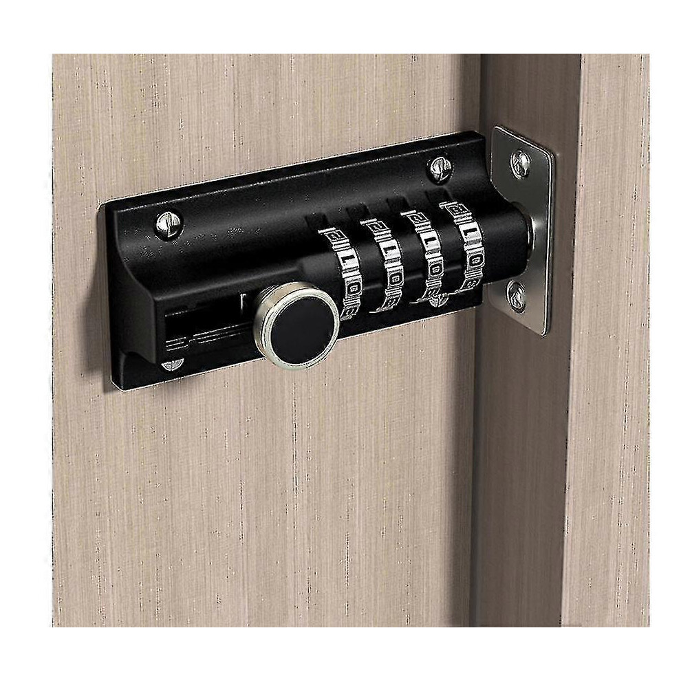 (As show, One size) Combination Lock Latch 4 Digit Combination Lock Mechanical Code Door Lock Keyless Slide Lockblack