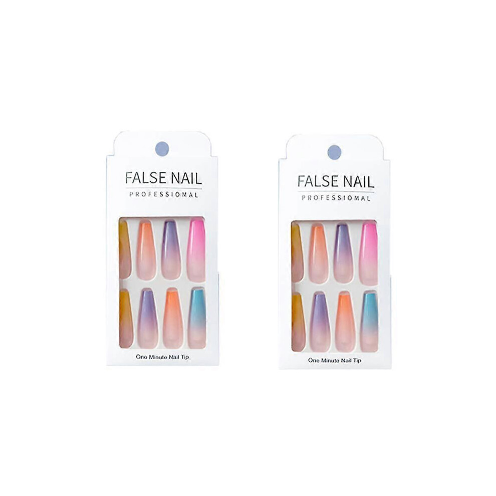 Kikidex (As Show, One Size) 48 Pcs Coffin Press On Nails Long,Fake Nails Glue On Nails, Glossy False Nails With Glue, Acrylic Nails For Women And Girls