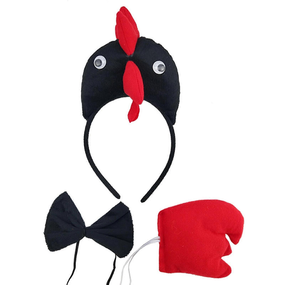 (Yellow Chick Three, One Size) 3Pcs Halloween Rooster Costumes Costume Rooster Headbands Tail And Bowtie Halloween Chicken Dress Up For Kid Birthday Black,Yellow