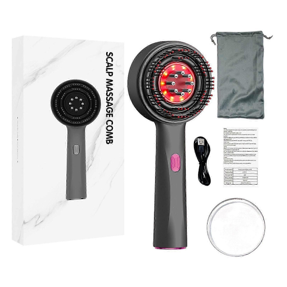 (Red, One size) Red Light Hair Massager Multipurpose Scalp Massaging Brush With Red Light Oil Applicator