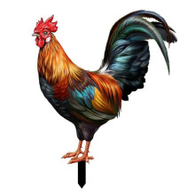 (H) Life-like Double-Sided Printed Acrylic Garden Statue Featuring a Rooster Ornament