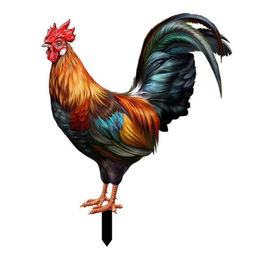(H) Life-like Double-Sided Printed Acrylic Garden Statue Featuring a Rooster Ornament