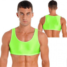 (M, fluorescent green) Men's Muscle Tank Top - Round Neck Gym Vest for Workout & Sports - Crop Undershirt