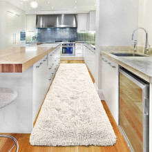 (Medium Runner (60x220cm), Cream Shaggy Rug) Non Slip Shaggy Rugs & Printed Runner Soft Fluffy Carpets for Bedroom, Kitchen & Hallway