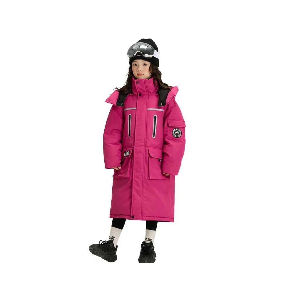 (A591-Rose Red, 150 CM / 9-10 Years) Boys Girls Winter Hooded Waterproof Parka Outwear School Coat Padded Ski Jacket