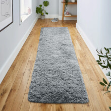 (Medium Runner (60x220cm), Grey Shaggy Rug) Non Slip Shaggy Rugs & Printed Runner Soft Fluffy Carpets for Bedroom, Kitchen & Hallway