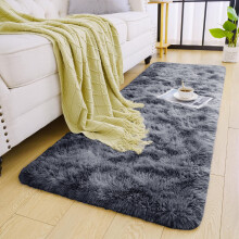 (Medium Runner (60x220cm), Marble Grey Shaggy Rug) Non Slip Shaggy Rugs & Printed Runner Soft Fluffy Carpets for Bedroom, Kitchen & Hallway