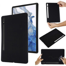 (For Samsung Galaxy Tab S9 Ultra / S10 Ultra, Black) Shockproof Tablet Case with Pure Color Liquid Silicone Design