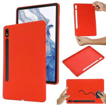 (For Samsung Galaxy Tab S9 FE, Red) Shockproof Tablet Case with Pure Color Liquid Silicone Design
