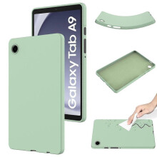 (For Samsung Galaxy Tab A9, Green) Shockproof Tablet Case with Pure Color Liquid Silicone Design