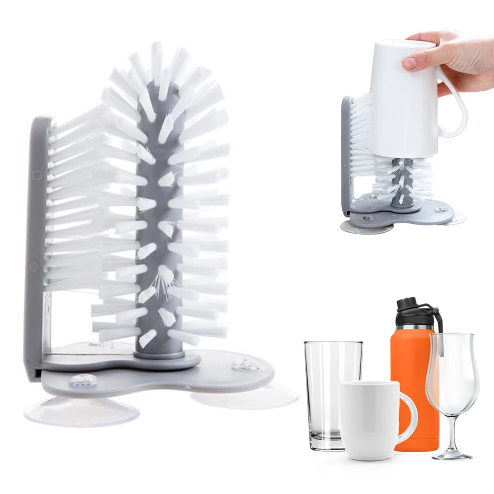 Double-Sided Cup Cleaner with Suction Base, Glass &  Glass Washer for Sink, Kitchen & Bar Scrubber Brush (4)
