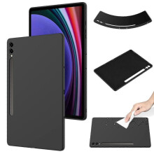 (For Samsung Galaxy Tab S9+, Black) Shockproof Tablet Case with Pure Color Liquid Silicone Design