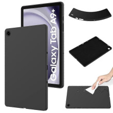 (For Samsung Galaxy Tab A9+, Black) Shockproof Tablet Case with Pure Color Liquid Silicone Design