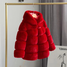 (Red, 90cm?1-2years) NEW Kids Faux Fur Baby Thick Parka Girls Warm Hooded Coat Jacket Coat Outerwear