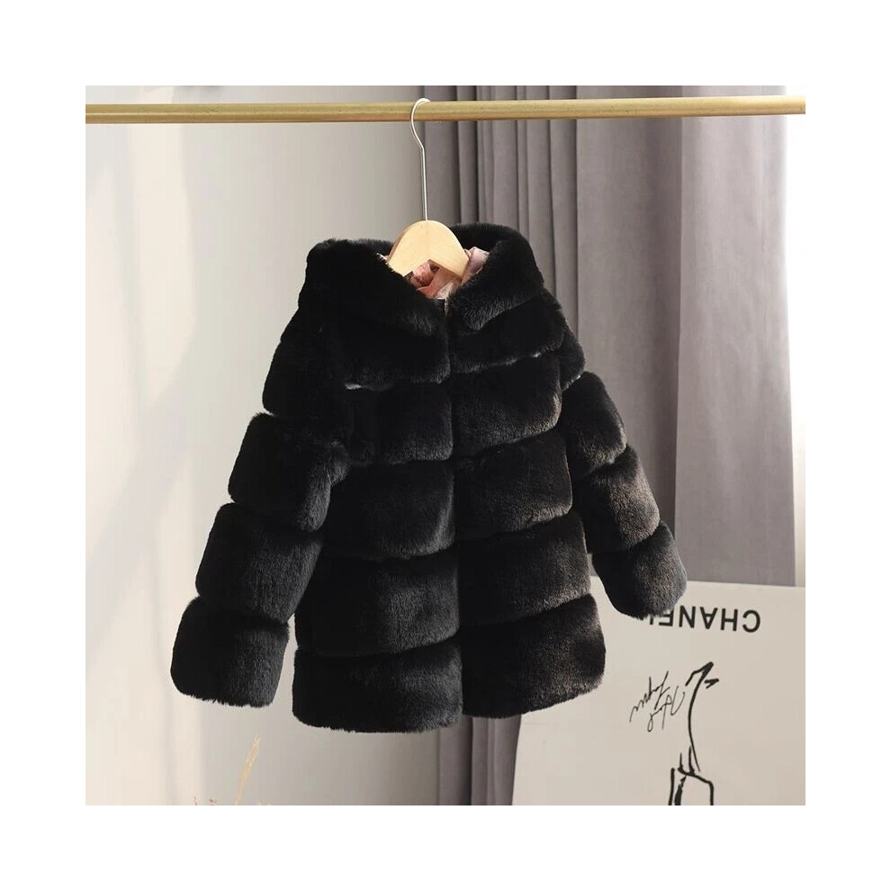 (Black, 120cm?4-5years) NEW Kids Faux Fur Baby Thick Parka Girls Warm Hooded Coat Jacket Coat Outerwear-image-OPC-PHZ2YFC-NEW