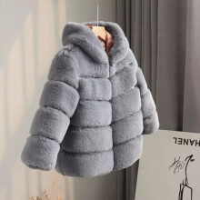 (Grey, 160cm?9-10years) NEW Kids Faux Fur Baby Thick Parka Girls Warm Hooded Coat Jacket Coat Outerwear