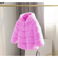 (violet, 130cm?5-6years) NEW Kids Faux Fur Baby Thick Parka Girls Warm Hooded Coat Jacket Coat Outerwear