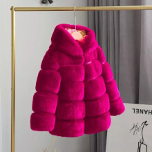 (Rose red, 160cm?9-10years) NEW Kids Faux Fur Baby Thick Parka Girls Warm Hooded Coat Jacket Coat Outerwear