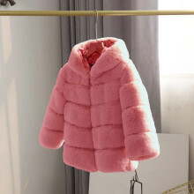 (Lotus root powder, 90cm?1-2years) NEW Kids Faux Fur Baby Thick Parka Girls Warm Hooded Coat Jacket Coat Outerwear