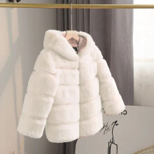 (White, 110cm?3-4years) NEW Kids Faux Fur Baby Thick Parka Girls Warm Hooded Coat Jacket Coat Outerwear
