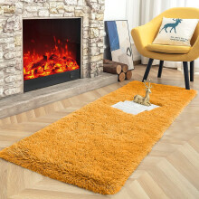 (Medium Runner (60x220cm), Ochre Shaggy Rug) Non Slip Shaggy Rugs & Printed Runner Soft Fluffy Carpets for Bedroom, Kitchen & Hallway