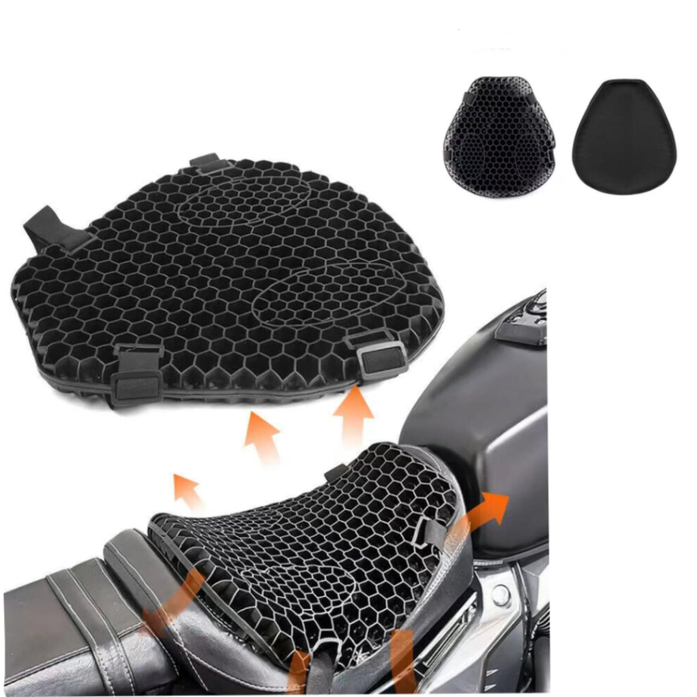Motorcycle 3D Honeycomb Gel Cushion With Shock Absorption Function And Relief Massagebreathable For Long Rides Plus 4 Seasons Cover Inside Also, Black 477169050137