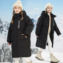 (A379# Black, 170 CM / 12-15Years) New Boys Girls Winter Hooded Parka School Jacket Long coat Outwear Padded Jacket