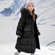 (A368-Black, 160 CM /11-12 Years) Kids Girls Winter Coat Hooded Faux Fur Parka School Jacket Outwear Padded Jacket