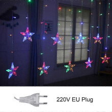 (Multicolor 220V EU) Star String Lights Led Christmas Garland Fairy Curtain Light 2.5m Outdoor Indoor For Bedroom Home Party Wedding Ramadan Decor
