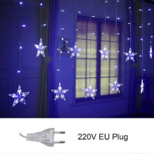 (Blue 220V EU) Star String Lights Led Christmas Garland Fairy Curtain Light 2.5m Outdoor Indoor For Bedroom Home Party Wedding Ramadan Decor