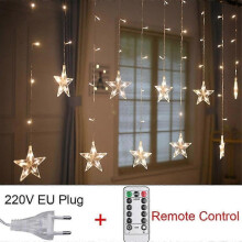 (Warm White Remote EU) Star String Lights Led Christmas Garland Fairy Curtain Light 2.5m Outdoor Indoor For Bedroom Home Party Wedding Ramadan Decor