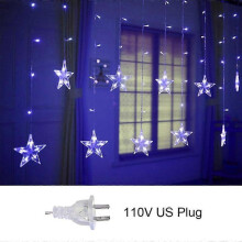 (Blue 110V US) Star String Lights Led Christmas Garland Fairy Curtain Light 2.5m Outdoor Indoor For Bedroom Home Party Wedding Ramadan Decor