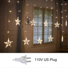 (Warm White 110VUS) Star String Lights Led Christmas Garland Fairy Curtain Light 2.5m Outdoor Indoor For Bedroom Home Party Wedding Ramadan Decor