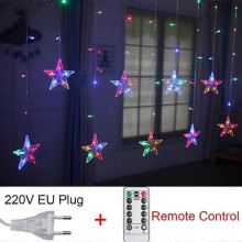 (Multicolor Remote EU) Star String Lights Led Christmas Garland Fairy Curtain Light 2.5m Outdoor Indoor For Bedroom Home Party Wedding Ramadan Decor