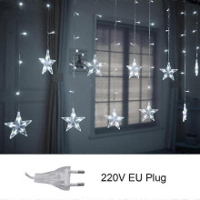 (Cold White 220V EU) Star String Lights Led Christmas Garland Fairy Curtain Light 2.5m Outdoor Indoor For Bedroom Home Party Wedding Ramadan Decor