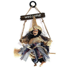 (Yellow) Halloween Hanging Flying Witch With Broom Ornaments Door Wall Party Decoration
