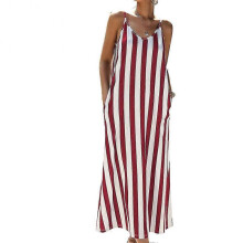 (M) Women Summer Beach Striped Dress Sleeveless Sling Ladies Dress For Party Holiday
