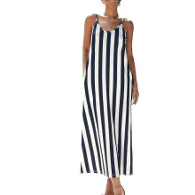 (XL) Women Summer Beach Striped Dress Sleeveless Sling Ladies Dress For Party Holiday