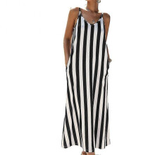 (L) Women Summer Beach Striped Dress Sleeveless Sling Ladies Dress For Party Holiday
