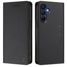 (as the picture, Black) For Samsung Galaxy A56 5g Rinacasis Rc01 Leather Case Rfid Blocking Wallet Stand Magnetic Closing Shockproof Phone Cover