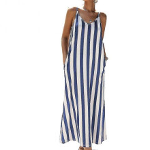 (S) Women Summer Beach Striped Dress Sleeveless Sling Ladies Dress For Party Holiday