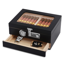 Wooden Cigar Humidor Box with Lock, Cedar Wood Cigar Storage Case with Hygrometer & Humidifier, Drawer Organizer for 20-35 Cigars, Gift Box for Men