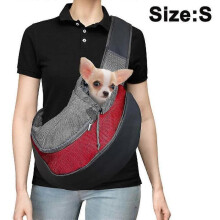 (S, Rose red) Pet Dog Sling Carrier, Breathable Mesh Travelling Pet Hands-free Bag