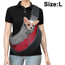 (L, Rose red) Pet Dog Sling Carrier, Breathable Mesh Travelling Pet Hands-free Bag