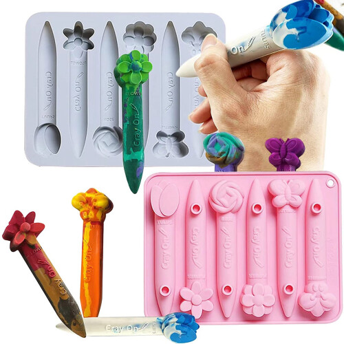 2er-Pack Buntstift-Recycling-Formen, florales 3D-Silikon 2