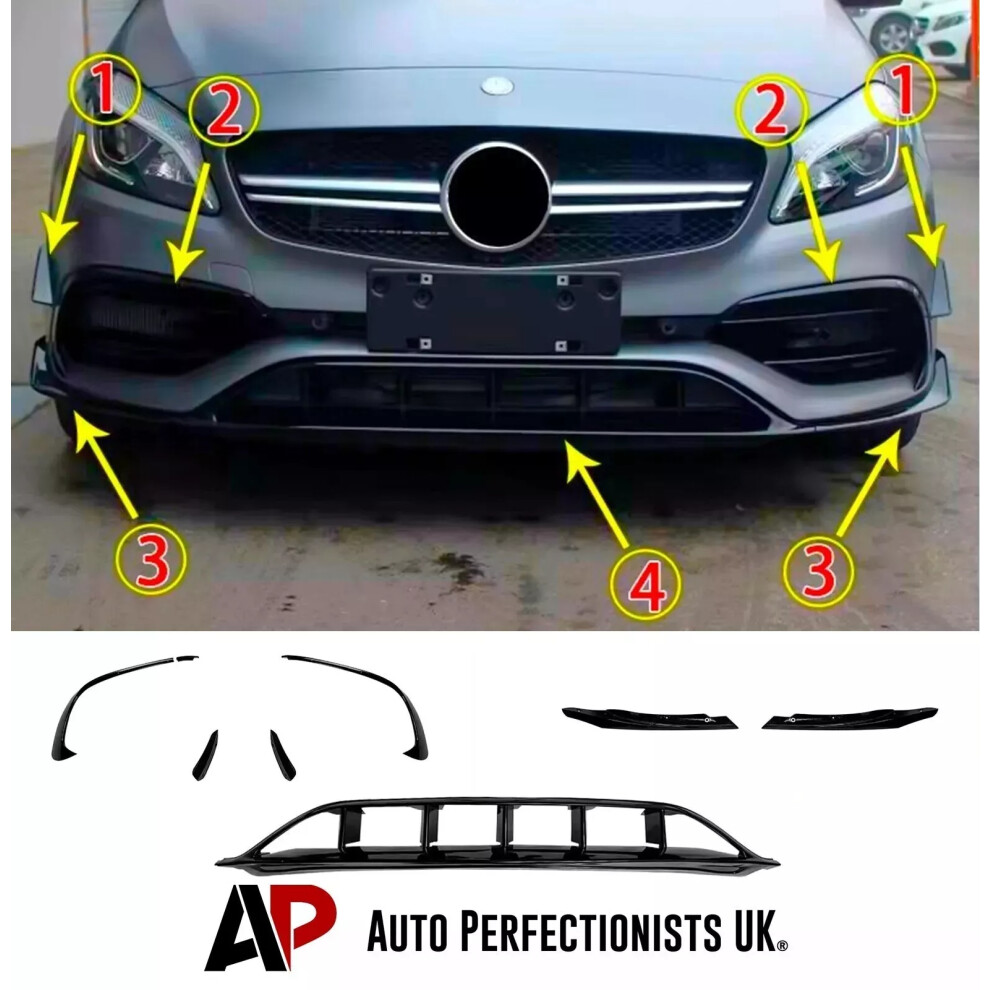 For Mercedes A Class W176 Amg Line Front Lip Fins Aero Splitter A35 A45 5061072665936