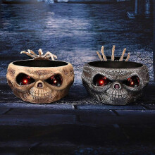 (brown) Halloween Electric Toy Candy Bowl With Jump Skull Hand Scary Eyes Party Creepy Decoration Haunted Skull Bowl Ktv Bar Horror Prop