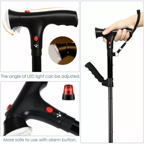 Elder Folding Walking Stick  Height Adjustable LED Light 2