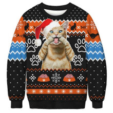 (L) Unisex Ugly Christmas Sweater 3D Printed Funny Graphic Pullover Sweatshirts for Party