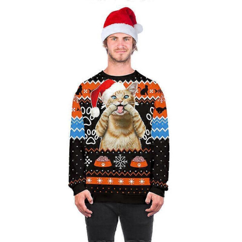(L) Unisex Ugly Christmas Sweater 3D Printed Funny Graphic Pullover Sweatshirts for Party 2